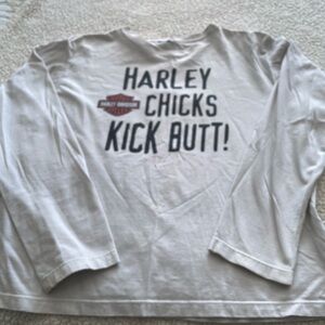 Harley-Davidson White Long Sleeve Tee with 'Harley Chicks Kick Butt!' Graphic